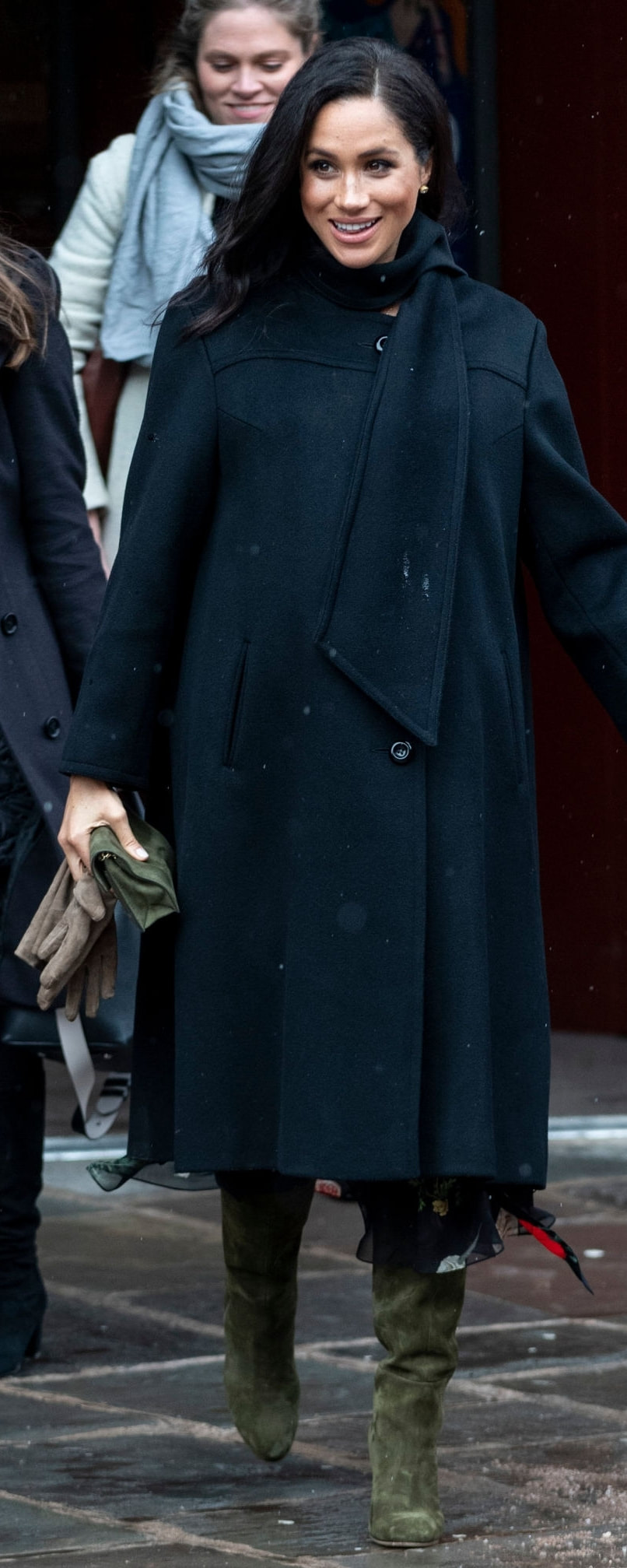 William Vintage Black 1960's Cashmere Coat with Scarf as seen on Meghan Markle, the Duchess of Sussex