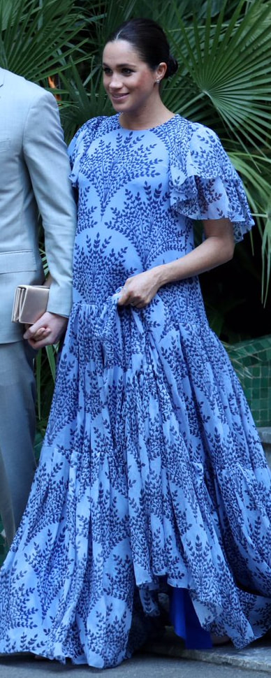 Carolina Herrera Floral Printed Chiffon Gown as seen on Meghan Markle, the Duchess of Sussex