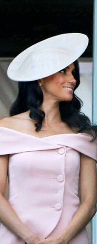 Philip Treacy Pink Natural Straw Slice Hat as seen on Meghan Markle at Trooping the Colour 2018