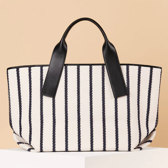 Cesta Limited Edition Braided Canvas Tote in Natural / Navy Stripe
