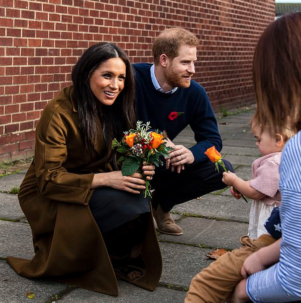 Harry and Meghan Sussex visited families from the Welsh Guards, Coldstream Guards and Household Cavalry at the Broom Farm Community Centre