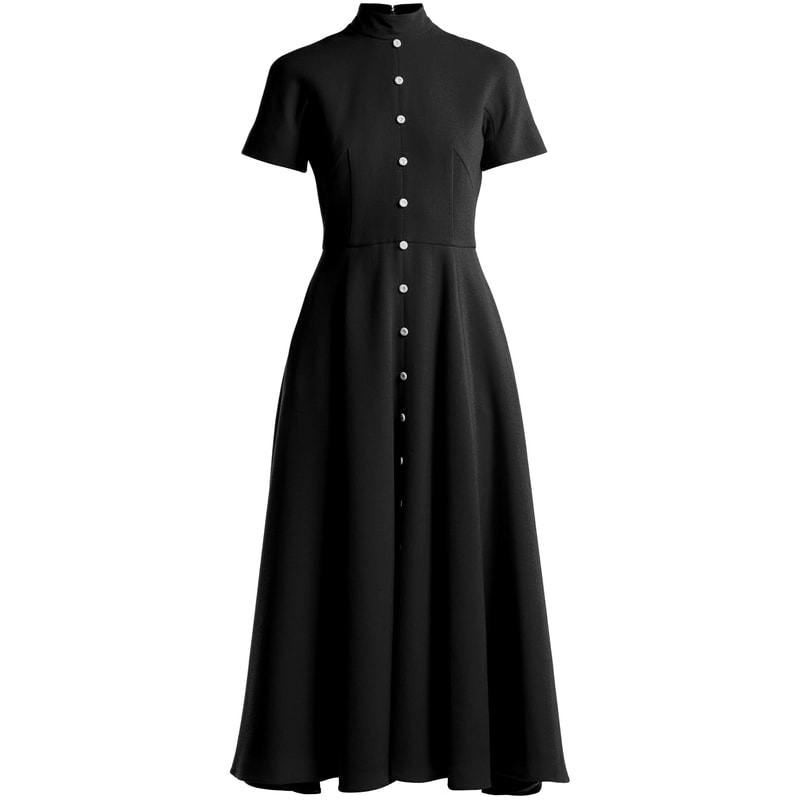 Emilia Wickstead Camila Black Button Midi Dress