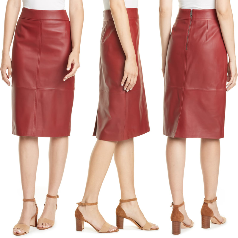 Hugo Boss 'Selrita' ruby red leather pencil skirt