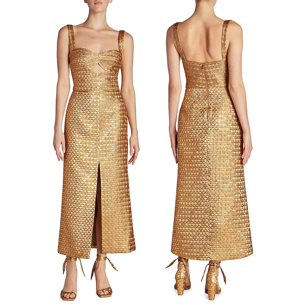 Johanna Ortiz 'Ideal Universe' Jacquard Midi Dress in Gold