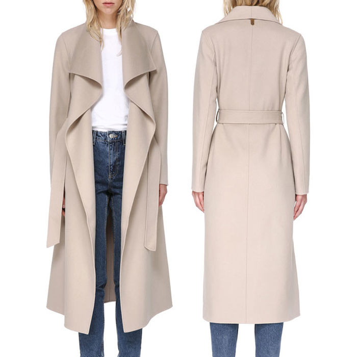 Mackage Mai Sand Belted Wool Coat with Waterfall Collar