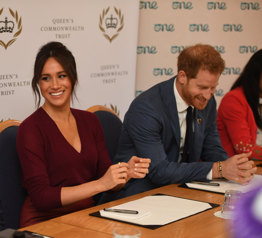 Duchess of Sussex and Prince Harry at a roundtable discussion on gender equality with The Queen’s Commonwealth Trust (QCT) and One Young World at Windsor Castle.