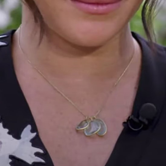 Meghan Markle wears Pippa Small Aquamarine Collette Pendant Cord Necklace