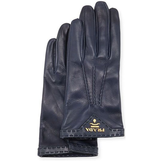 Prada Dark Blue Navy Leather Gloves