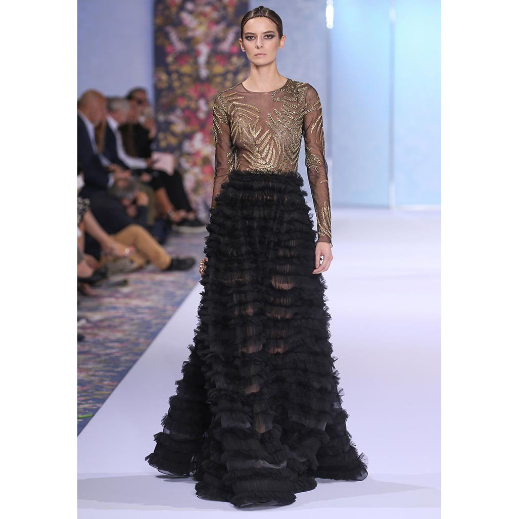 Ralph and Russo Black and Gold Tulle Engagement Gown