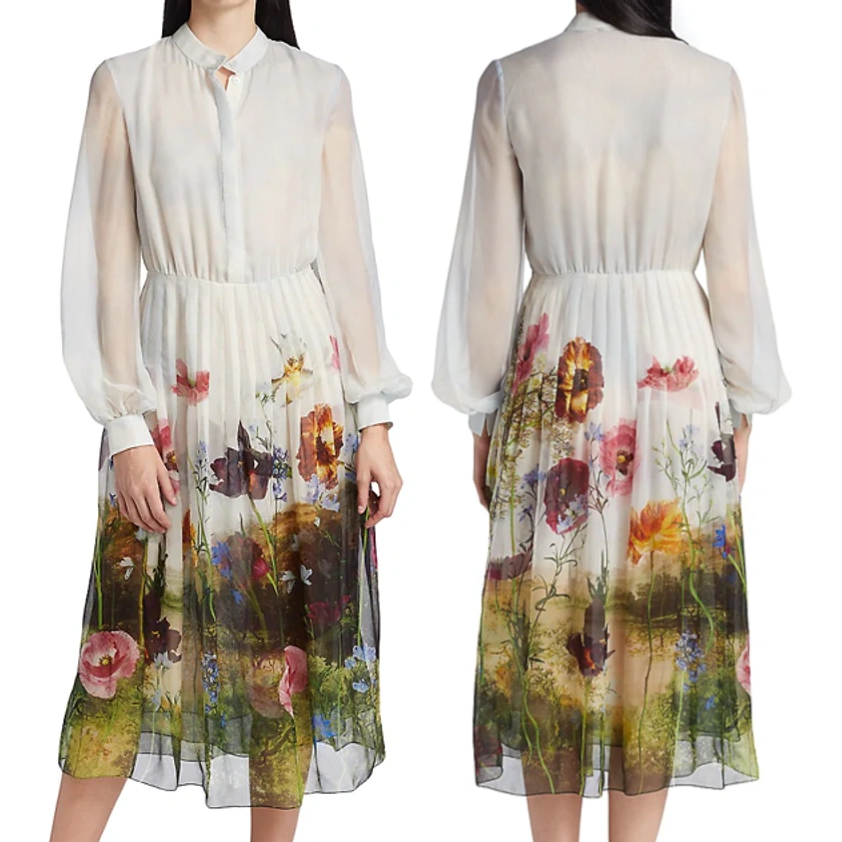 Oscar De La Renta Silk Chiffon Landscape Shirtdress
