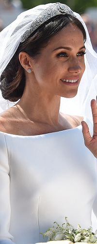 Cartier White Gold and Diamond Galanterie Stud Earrings as seen on Meghan Markle, the Duchess of Sessex on Royal Wedding Day