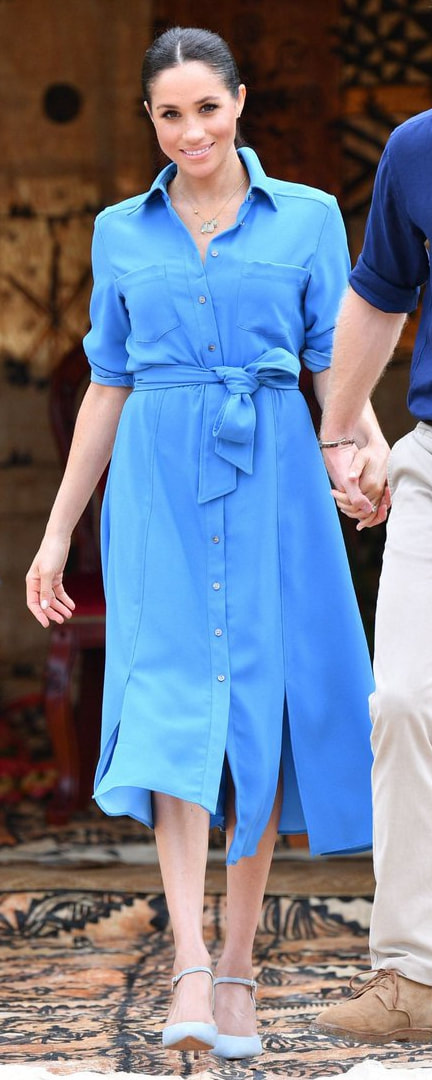 Veronica Beard Sky Blue Cary Dress as seen on Meghan Markle, the Duchess of Sussex in Tonga