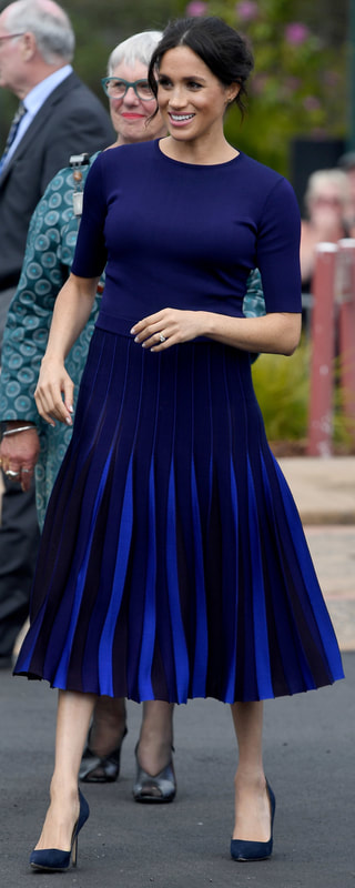 Givenchy Multi Blue Pleated Skirt as seen on Meghan Markle, the Duchess of Sussex
