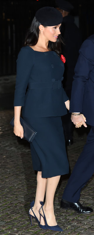 Aquazzura Deneuve Navy Suede Bow Pointy Toe Pump as seen on Meghan Markle, the Duchess of Sussex