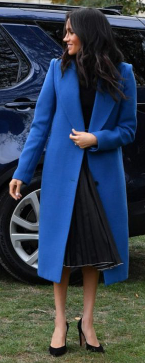 SMYTHE Zephyr Blue Peaked Lapel Coat as seen on Meghan Markle, the Duchess of Sussex at launch of Together cookbook