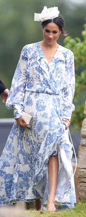 Oscar de la Renta Long Sleeve Cocktail Dress as seen on Meghan Markle, the Duchess of Sussex at wedding of Princess Diana’s niece