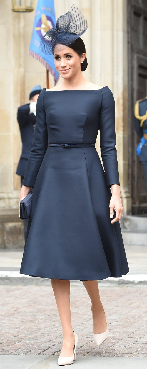 Dior Navy Bateau Neck Dress as seen on Meghan Markle, the Duchess of Sussex at RAF Service 2018