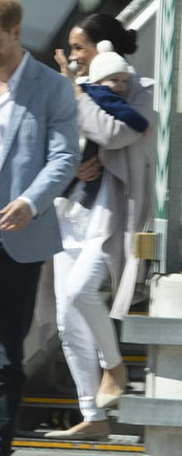 Cuyana Beige Wool Cashmere Short Wrap Coat as seen on Meghan Markle, the Duchess of Sussex