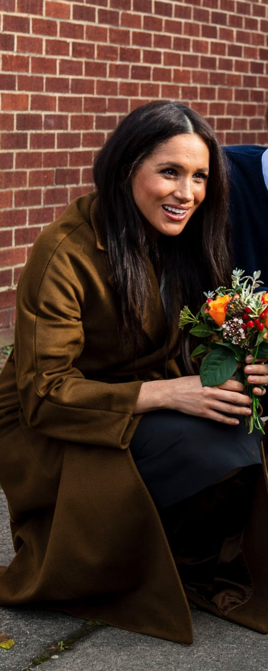 Massimo Dutti Toffee Long Wool Coat with Belt as seen on Meghan Markle, the Duchess of Sussex
