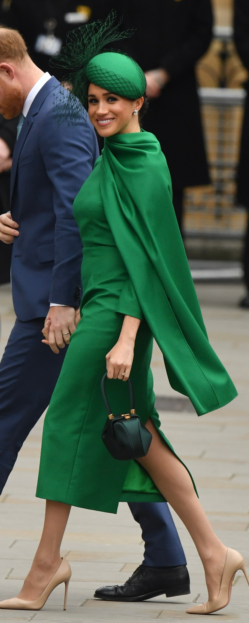Emilia Wickstead Green Cape-Effect Dress as seen on Meghan Markle, the Duchess of Sussex
