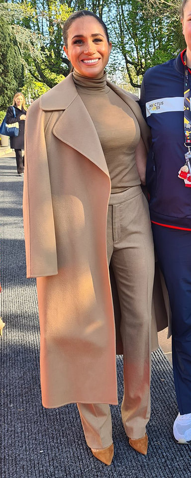 Ralph Lauren 'Seth' Trousers In Camel as seen on Meghan Markle, Duchess of Sussex.