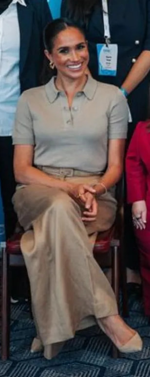 Brandon Maxwell Eleanor Silk-Cashmere Polo In Oatmeal as seen on Meghan Markle, the Duchess of Sussex