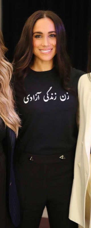 “Women, Life, Freedom” Farsi T-Shirt In Black as seen on Meghan Markle, Duchess of Sussex