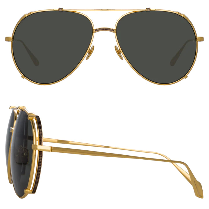 Linda Farrow 'Newman' Aviator Sunglasses In Yellow Gold