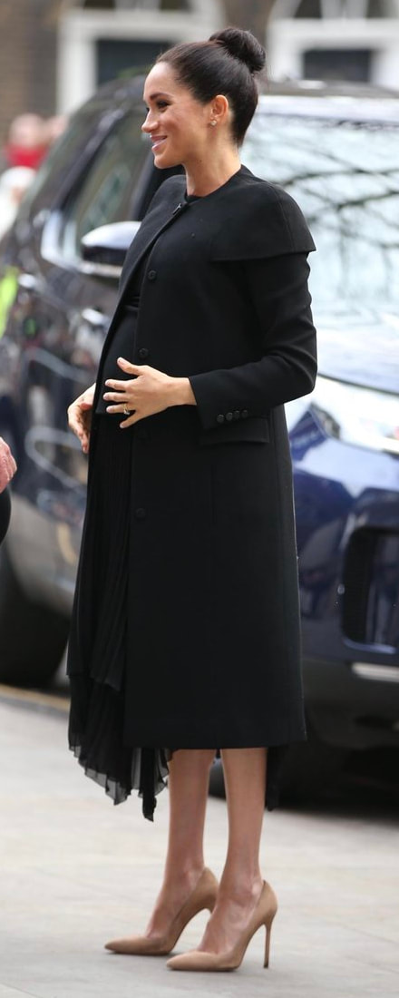 Givenchy Black Pleated Asymmetrical Hem Dress as seen on Meghan Markle, the Duchess of Sussex