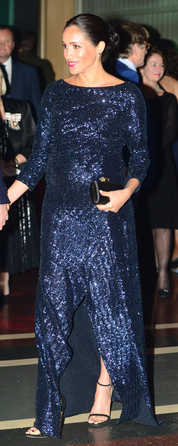 Roland Mouret Sarandon Navy Sequined Gown as seen on Meghan Markle, the Duchess of Sussex