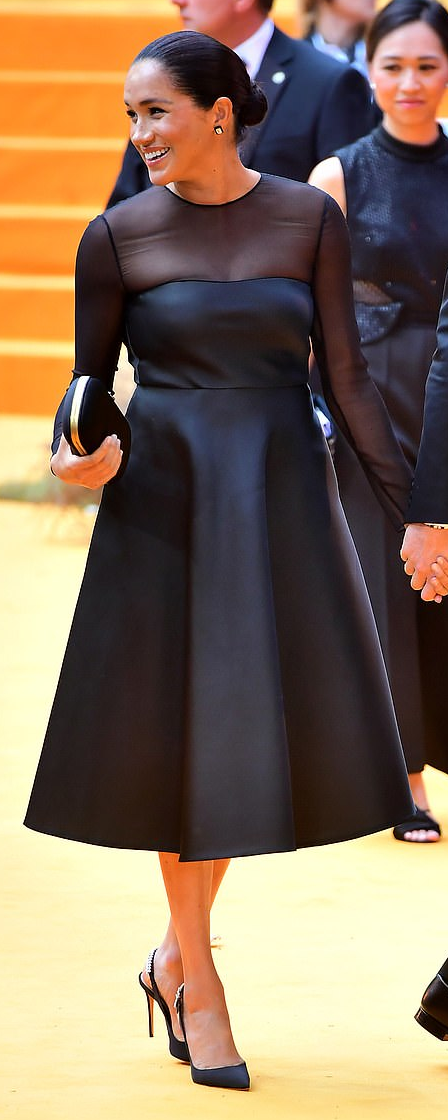 ​Jason Wu Black Mesh Panel Flared Dress as seen on Meghan Markle, the Duchess of Sussex