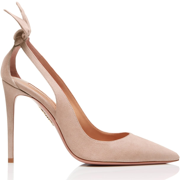 Powder Pink Suede Bow Pointy Toe Pump 