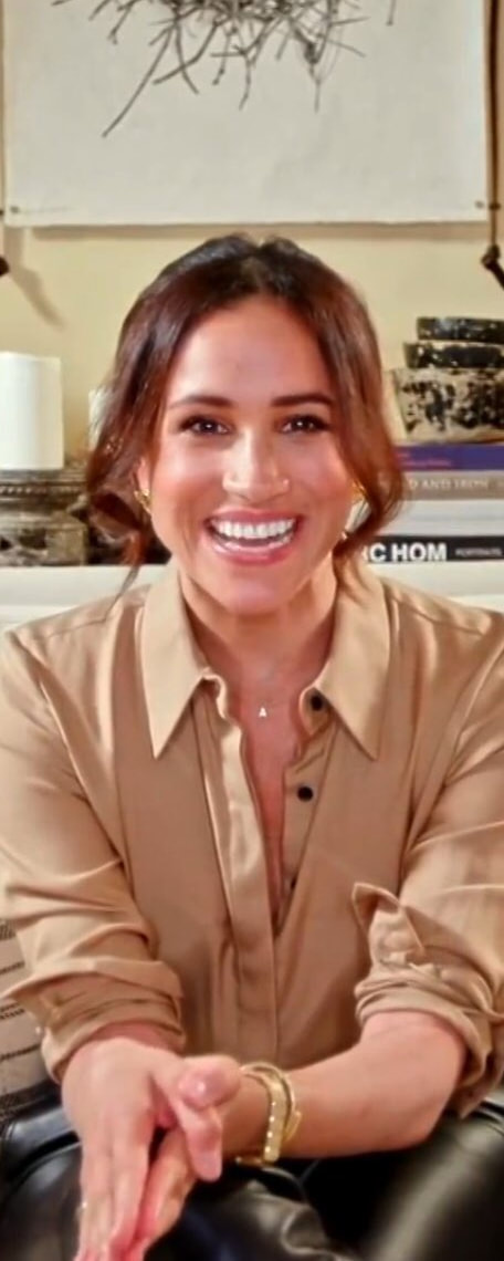 Argent Beige Solid Collared Shirt as seen on Meghan Markle, the Duchess of Sussex. as seen on Meghan Markle, the Duchess of Sussex