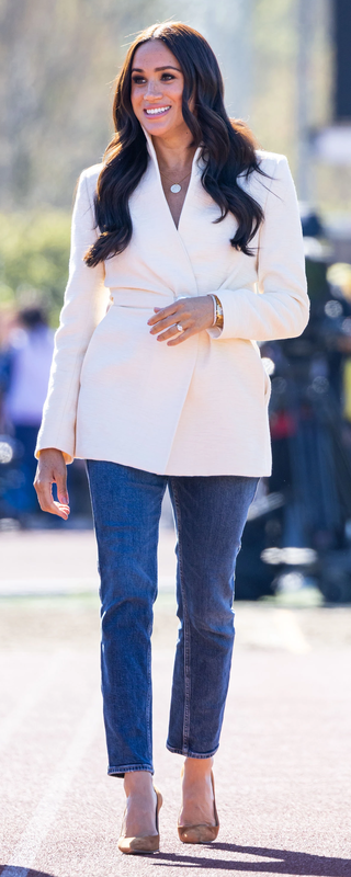 Brandon Maxwell Belted Jacket in White as seen on Meghan Markle, the Duchess of Sussex