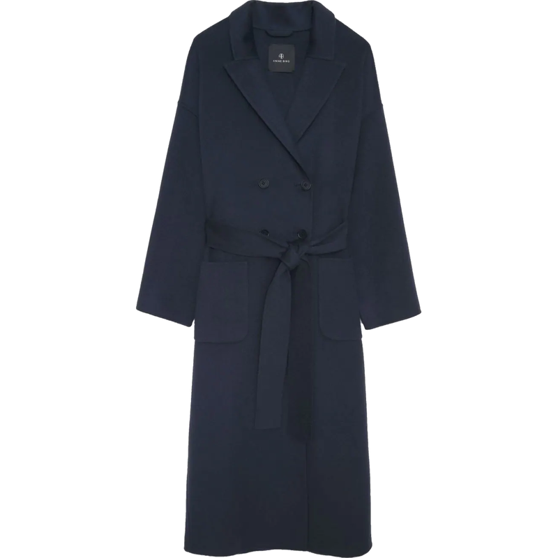 Anine Bing Dylan Double-Breasted Maxi Coat in Navy