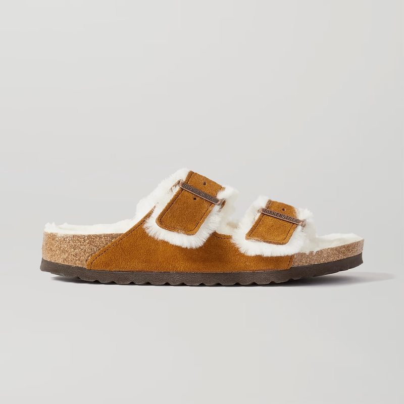 Birkenstock 'Arizona' Shearling-Lined Suede sandals in Tan