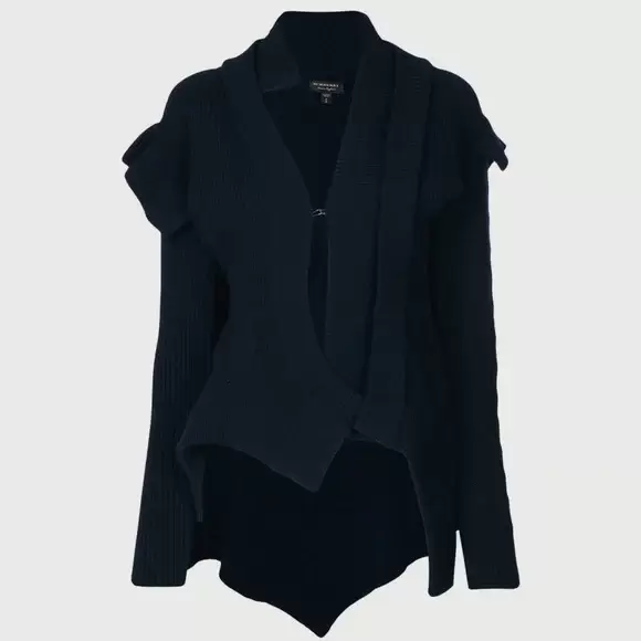 Burberry Asymmetric Military-Style Knit Jacket in Navy