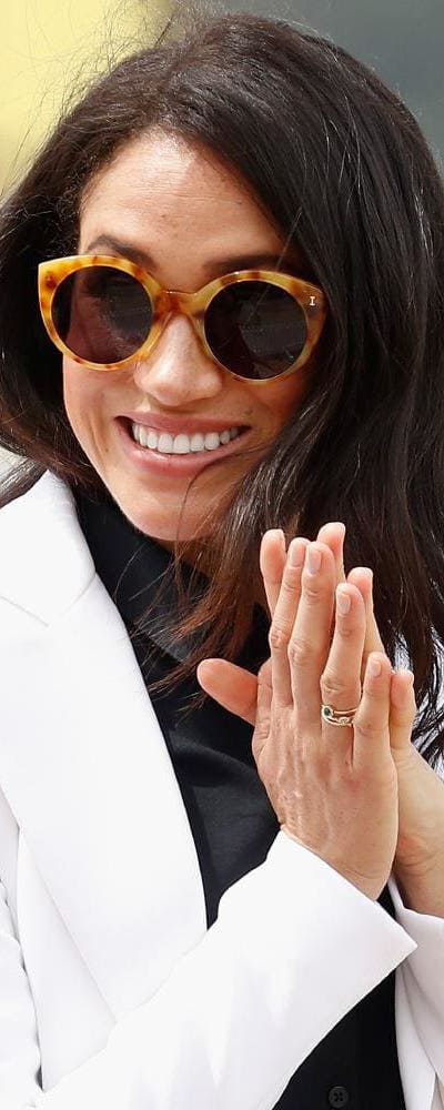Ecksand Marquise-cut Blue Sapphire Showcase Stackable Ring as seen on Meghan Markle, the Duchess of Sussex on Cockatoo Island, Sydney
