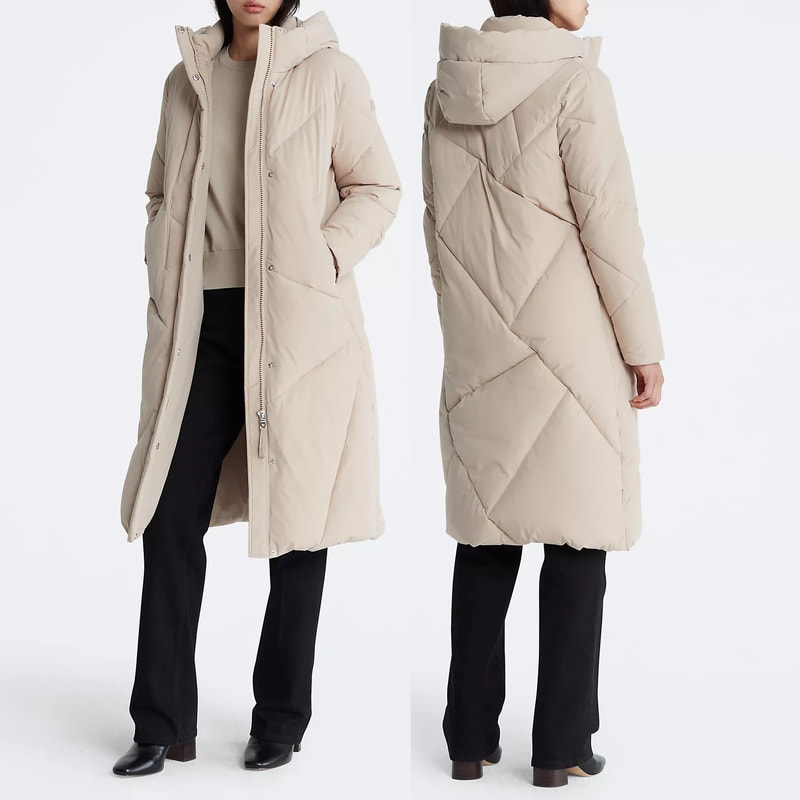 ​Calvin Klein Quilted Maxi Puffer Jacket in Barley