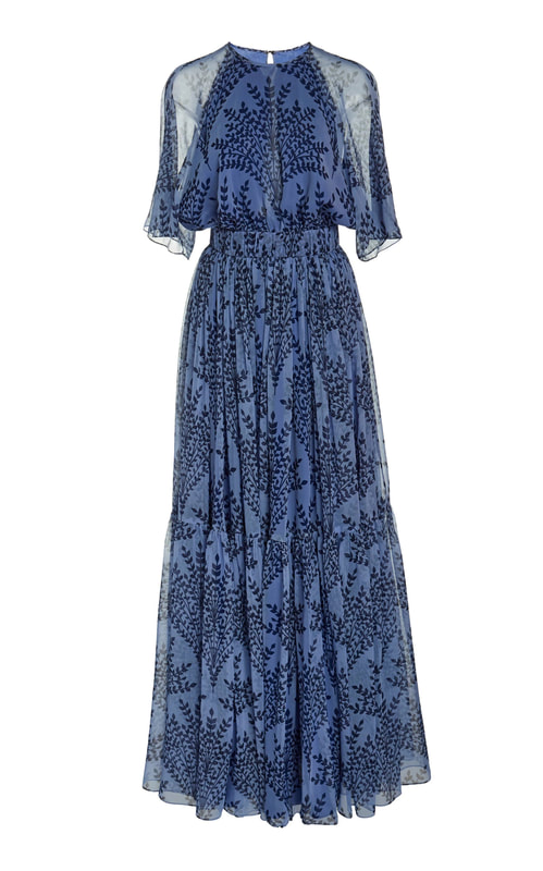 Carolina Herrera Floral Printed Silk Chiffon Short Sleeve Gown
