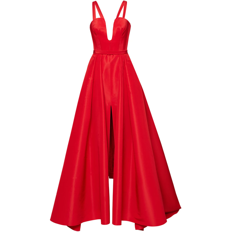 Carolina Herrera Pre-Fall 22 Plunge Neck Silk-Faille Gown in Red