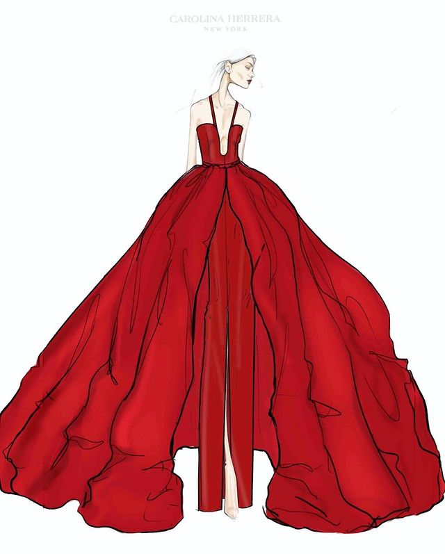 Carolina Herrera Pre-Fall 2022 plunge neck gown in red