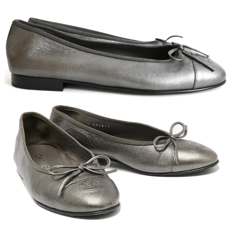Chanel Cap-Toe Ballet Flats in Pewter Leather