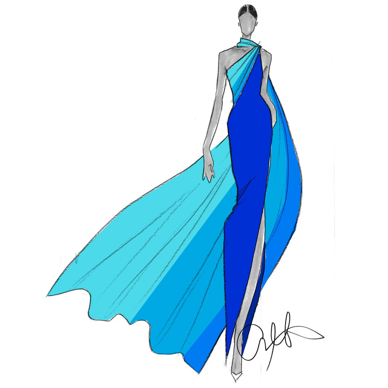 Christopher John Rogers Meghan Markle One Shoulder Gown in Blue Ombre