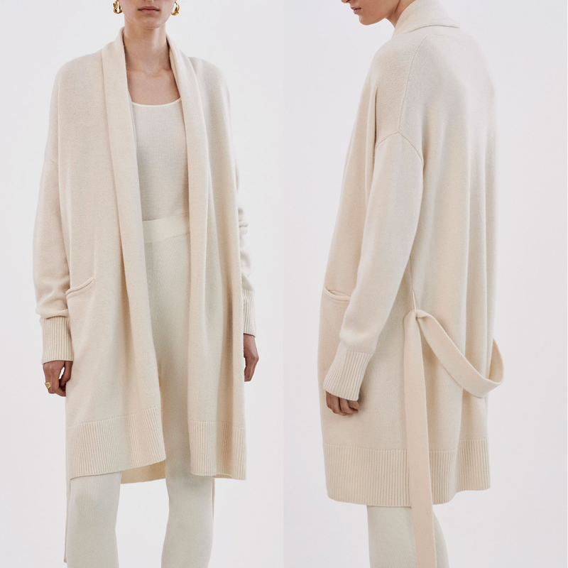 CO Ivory Shawl Collar Cardigan in Wool Cashmere