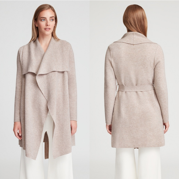 Cuyana Beige Wool Cashmere Short Wrap Coat