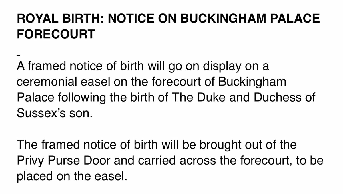 Easel announcing royal baby birth
