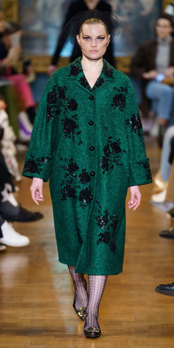 Erdem green coat from Autumn/Winter 2019 collection