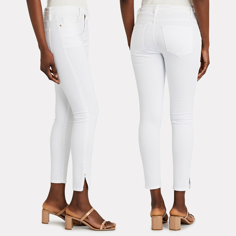 Frame Le Skinny De Jeanne Crop Ankle Slit Jeans in Blanc