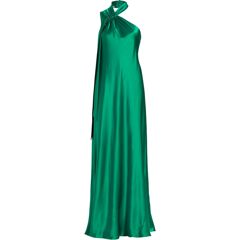 Galvan 'Ushuaia’ Satin Tieneck Gown in emerald